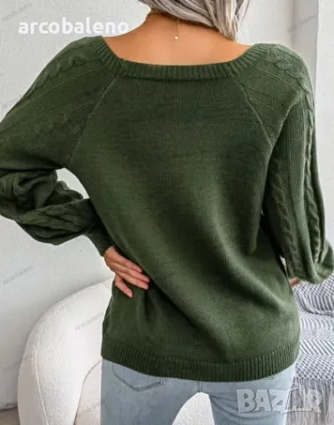 Дамски пуловер с усукващо се копче и квадратно деколте, 3цвята , снимка 10 - Блузи с дълъг ръкав и пуловери - 48641440