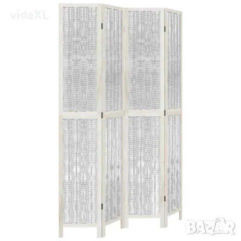 vidaXL Разделител за стая, 4 панела, бял, дърво пауловния масив