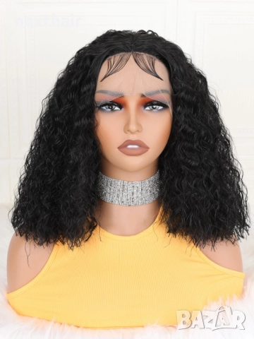 Черна къдрава перука с дантела 13*4*1