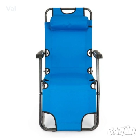 Сгъваем син шезлонг с възглавница - комфорт и релакс