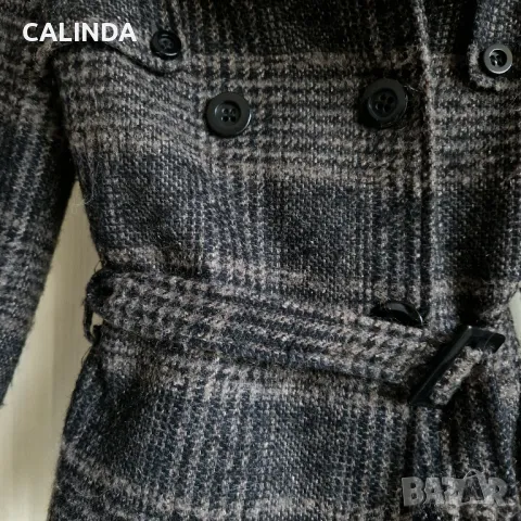 Мango вълнено сако с колан карирано, снимка 3 - Сака - 49633899
