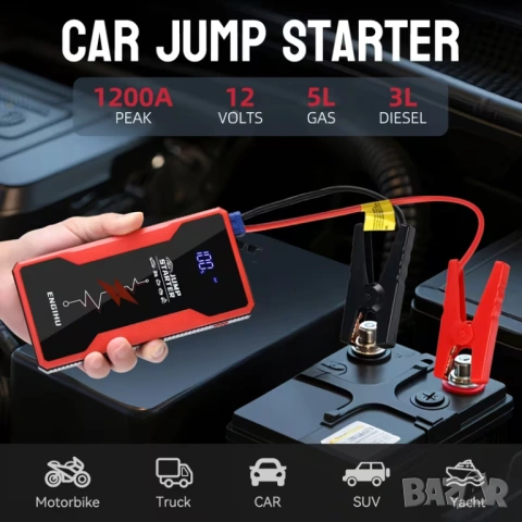 1200A Стартерно устройство за подпомагане акумулатора на автомобила , снимка 5 - Аксесоари и консумативи - 53179681