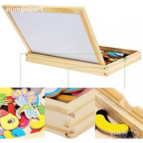 Образователен комплект с дъска и магнити в дървена кутия (270263) , снимка 3 - Образователни игри - 37784324