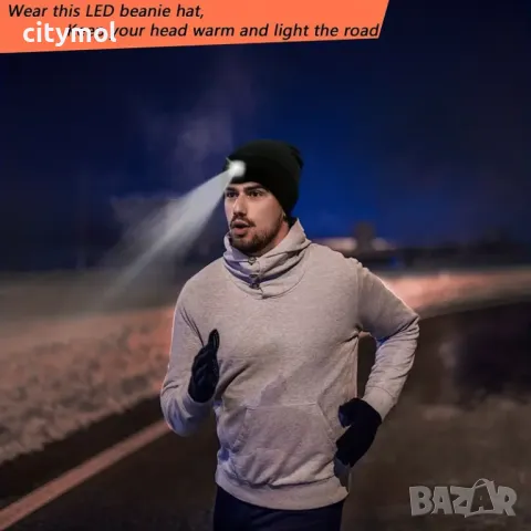 Зимна шапка с USB акумулаторно LED фенерче, снимка 3 - Шапки - 47627662