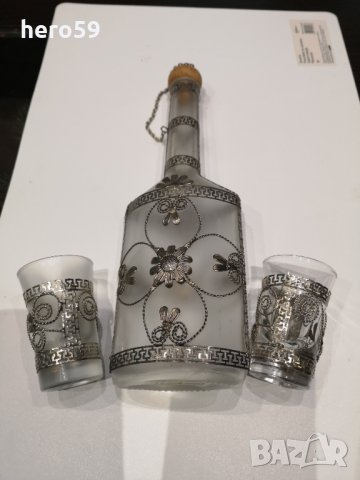 Сребърен(875) комплект СССР бутилка с две чаши-чаша за ликьор