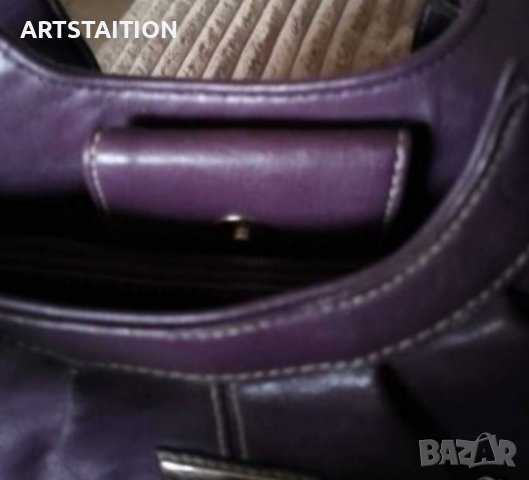 Чанта кожена тъмно лилава и парти черна чантичка, снимка 4 - Чанти - 28704046