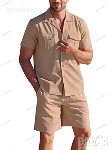 Мъжки летен комплект от ленена риза и къси панталони, 5цвята - 023, снимка 3 - Други - 40825849