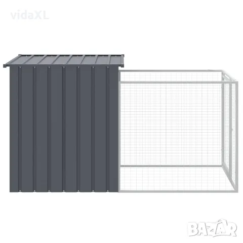 vidaXL Кучешка къща с волиера, антрацит, 110x201x110 см, стомана, снимка 4 - За кучета - 56146297