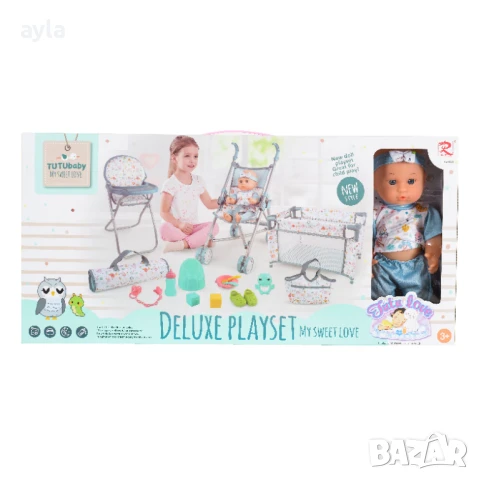 Кукла 36cm сет с легло,кошара и стол