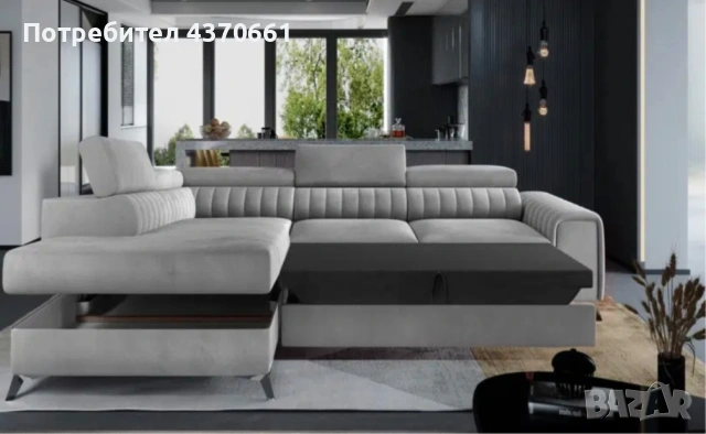 Ъглов Диван разтегателен с ракла - ляв ъгъл, сив, снимка 4 - Дивани и мека мебел - 52964258