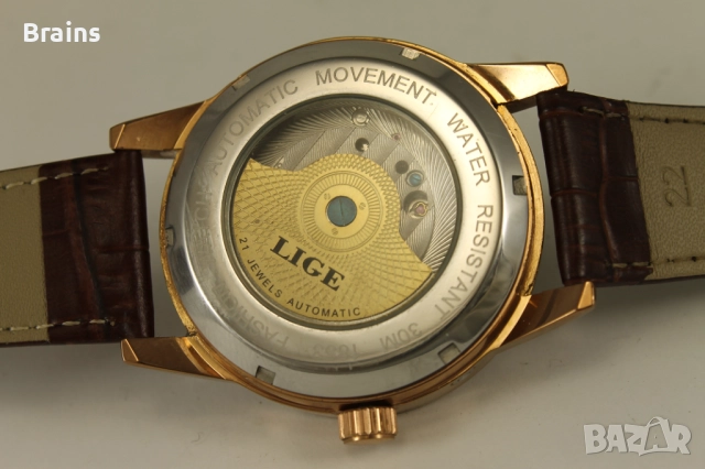 Мъжки Ръчен Часовник LIGE Automatic Toubillon Розово Злато, снимка 9 - Мъжки - 52827082