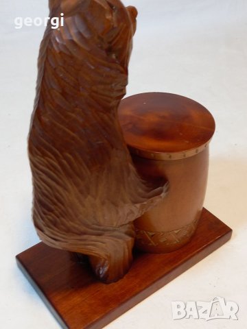 Руска дърворезба мечка с буре мед, снимка 5 - Декорация за дома - 37978025