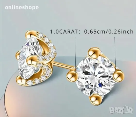 S925 Сребро / Сребърни обеци с камък Мойсанит 1ct ( карат ) - Диамант, снимка 5 - Обеци - 49272448