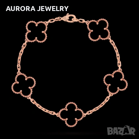 Van Cleef & Arpels VCA 5 Motifs Rose Gold Black Onyx Vintage Alhambra Дамска Гривна, снимка 8 - Гривни - 54062454