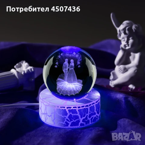 LED Светеща кристална топка/лампа, 3D сензорна-Сватба, Младоженци, снимка 2 - Настолни лампи - 50812641