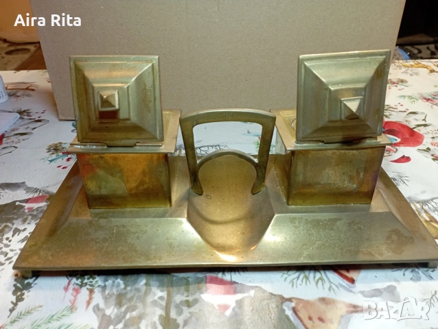 Стара бронзова мастилница., снимка 3 - Антикварни и старинни предмети - 53881634