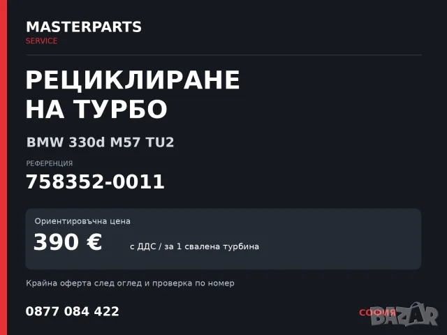 Рециклиране на турбо 758352-0011 — BMW 330d M57 TU2