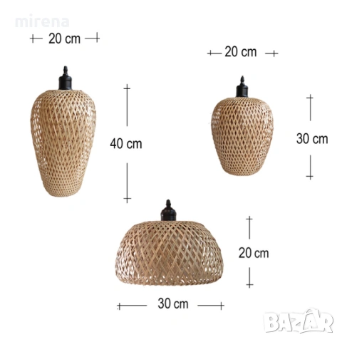 Лампа от ратан с 3 лампи, бамбук, бохо стил, ръчно плетени полилеи, снимка 9 - Лампи за таван - 53224776