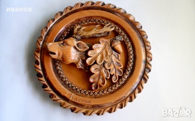 дърворезба пано -чиния за стена елен
