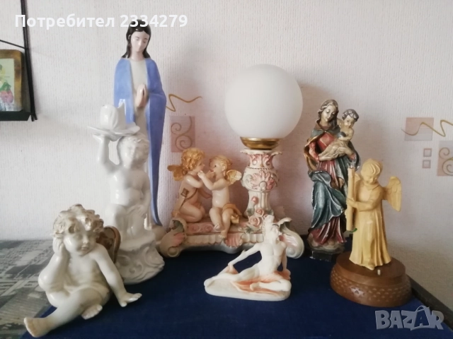 Стари статуетки, фигури с ангели-херувими, настолна лампа и мадони. , снимка 2 - Статуетки - 52534198