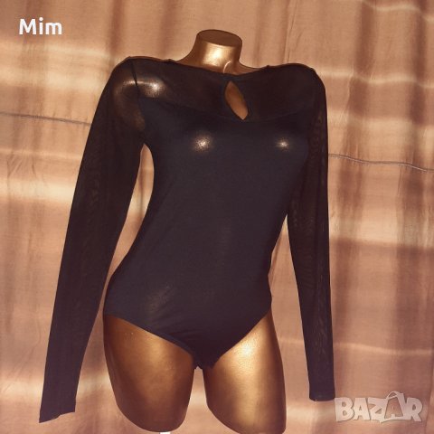 М/L Черно боди с дълъг ръкав от прозрачен  тюл и трико, снимка 2 - Корсети, бюстиета, топове - 35020033