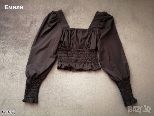 Къса дамска блуза с дълги буфан ръкави, набори с ластици на талията и квадратно деколте р-р XS-S, снимка 6 - Блузи с дълъг ръкав и пуловери - 42152713