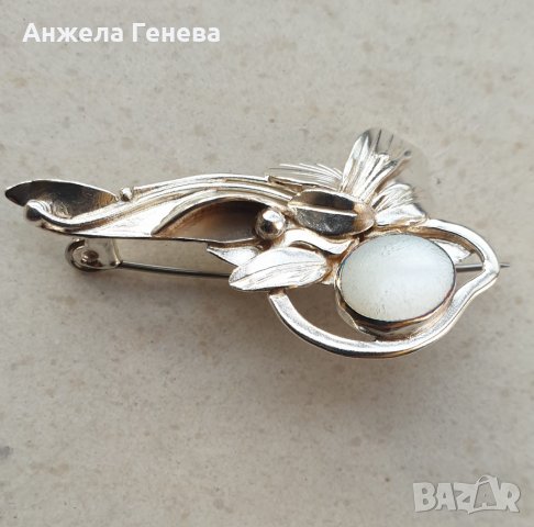 Сребърна авторска брошка със седеф, снимка 2 - Антикварни и старинни предмети - 38599024