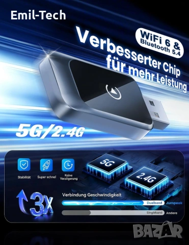 Безжичен CarPlay / Android Auto адаптер – Bluetooth 5.4, WiFi 6, USB-A/USB-C, нов, снимка 7 - Аксесоари и консумативи - 54045587