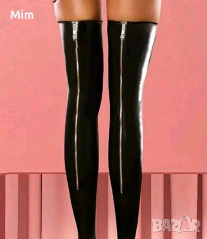 Дамски еластични ,черни ,дълги ,кожени чорапи 