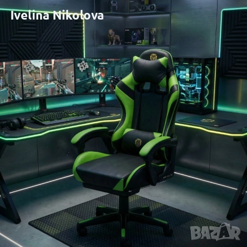 Ергономичен геймърски стол с масажна функция и поставка за крака, PU екокожа, метална рамка, регулир, снимка 6 - Столове - 53934787