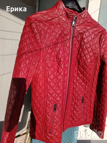 Червено кожено дамско яке естествена кожа , снимка 4 - Якета - 54332994