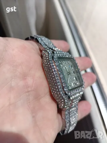 Уникален Часовник Cartier Картие All Diamonds Crystals Copy Унисекс Мъжки дамски Римски цифри , снимка 10 - Мъжки - 50360824