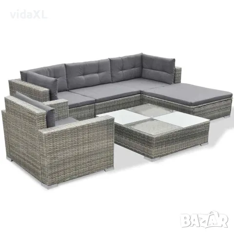 vidaXL Градински комплект с възглавници, 6 части, сив полиратан, снимка 3 - Градински мебели, декорация  - 56147553