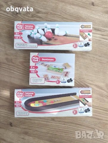 НОВИ Детски Дървени игри - домино, мини боулинг, мини кърлинг