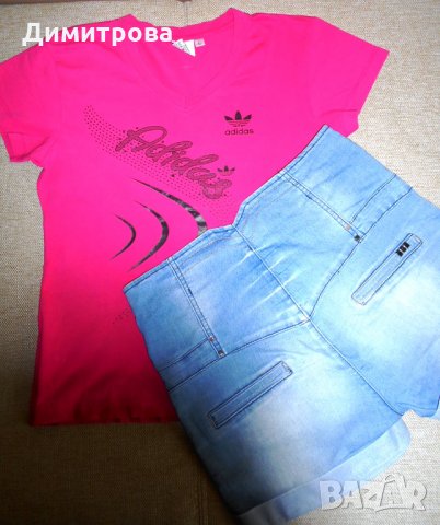 Блуза Adidas и къси дънкови панталони, снимка 2 - Къси панталони и бермуди - 29246174