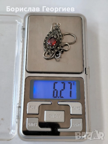 Сребърно колие с медальон с рубин, снимка 5 - Колиета, медальони, синджири - 51577869
