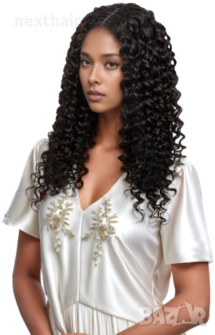 Черна къдрава перука 55 см с лейс фронт дантела 13×4×1, снимка 3 - Аксесоари за коса - 52541251