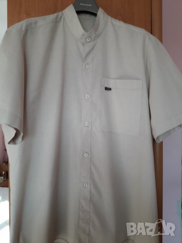 Мъжка риза къс ръкав цвят светлобежов размер XL-2XL, снимка 1 - Ризи - 29152101
