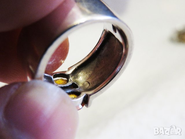 Стар марков мъжки сребърен пръстен с красиви желти сапфири сребро, снимка 8 - Пръстени - 29499201