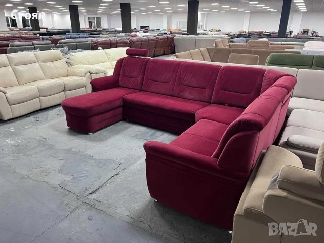 Червен ъглов диван от плат с ф-я сън и ел.лежанка "SC Classic", снимка 5 - Дивани и мека мебел - 39971796