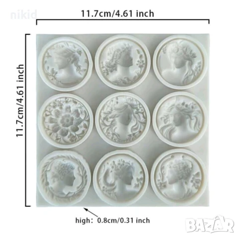 9 Кръг лице момиче жена брошка силиконов молд форма фондан шоколад декор гипс , снимка 5 - Форми - 50500517