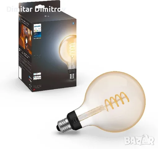 Нова Philips Hue Filament Globe G125 умна LED крушка E27, топла бяла 2100K, за Alexa