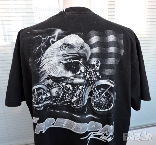 Let The Freedom Ride Mens Vintage American Motorcycle T-Shirt Size 2XL, снимка 8 - Тениски - 52431283