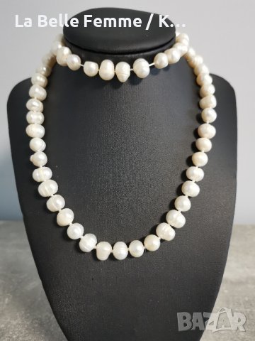 Комплект колие и гривна от големи естествени перли