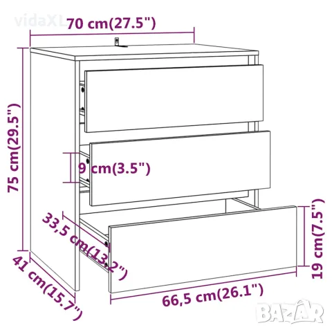 vidaXL Сайдборд, опушен дъб, 70x41x75 см, инженерно дърво, снимка 9 - Бюфети - 56148046