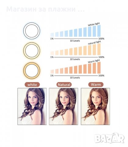 LED РИНГ ЛАМПА С ТРИПОД, ОСВЕТЛЕНИЕ ЗА TIKTOK, STREAMING, ВИДЕО ЧАТ, С ТРИ РЕЖИМА - код 2642, снимка 10 - Селфи стикове, аксесоари - 33928730