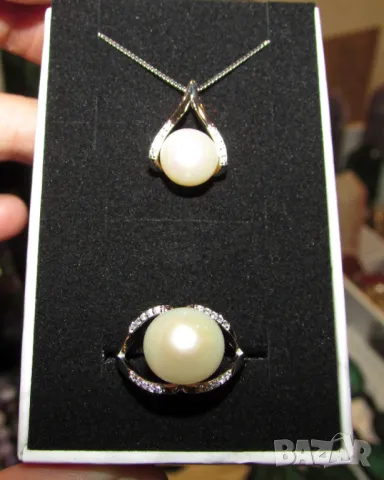 925 Сребърен комплект с перли подходящ за подарък, снимка 1