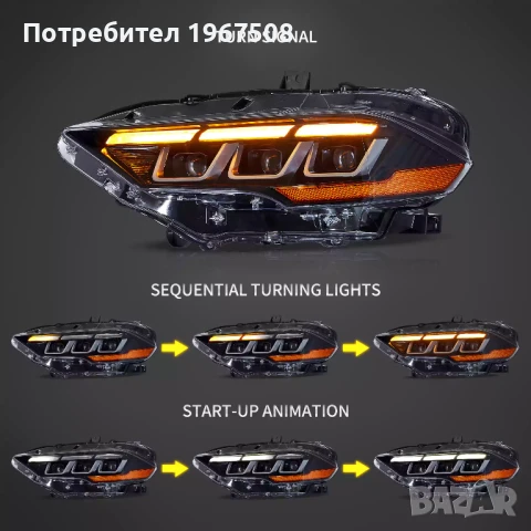 Комплект Full LED фарове с динамични мигачи за Mustang 2018- с визията на S650 2024--, снимка 2 - Части - 50635648