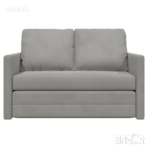 vidaXL Подов разтегателен диван 2-в-1 светлосив 122x204x55 см кадифе, снимка 5 - Дивани и мека мебел - 56147278