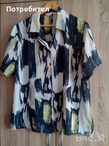 Дамска риза къс ръкав –бяло и черно № XXL